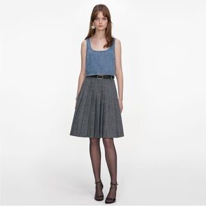 Self-Portrait NWOT GREY HERRINGBONE PLEATED MIDI SKIRT